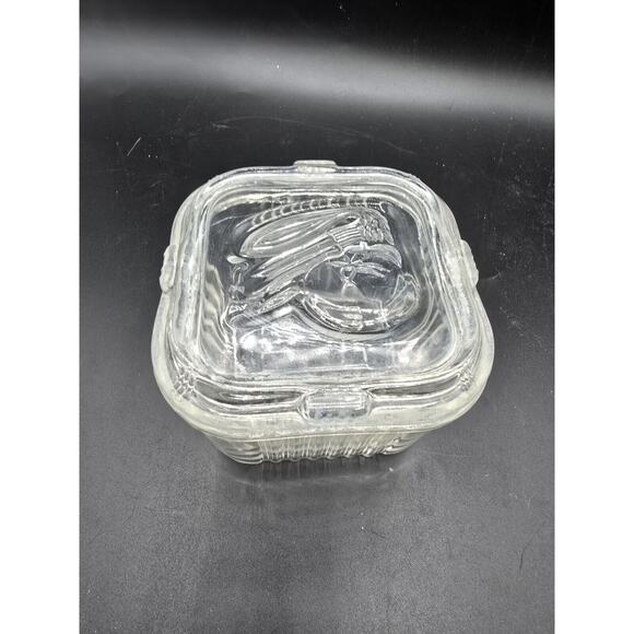 Vintage Federal Glass Refrigerator Dish Vegetable Pattern Small 4”x4” 8 Oz - Picture 1 of 7